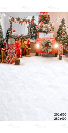 Tło fotograficzne S_78 Boże Narodzenie, śnieg, prezenty, choinka, auto